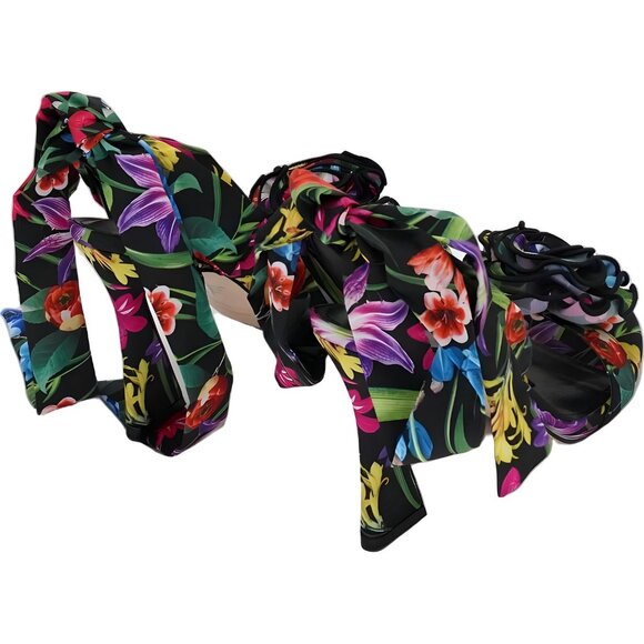 Nine West Krave Floral Heeled Sandals Black Multi Ankle Wrap 3D Rose US 6.5M - Picture 3 of 6